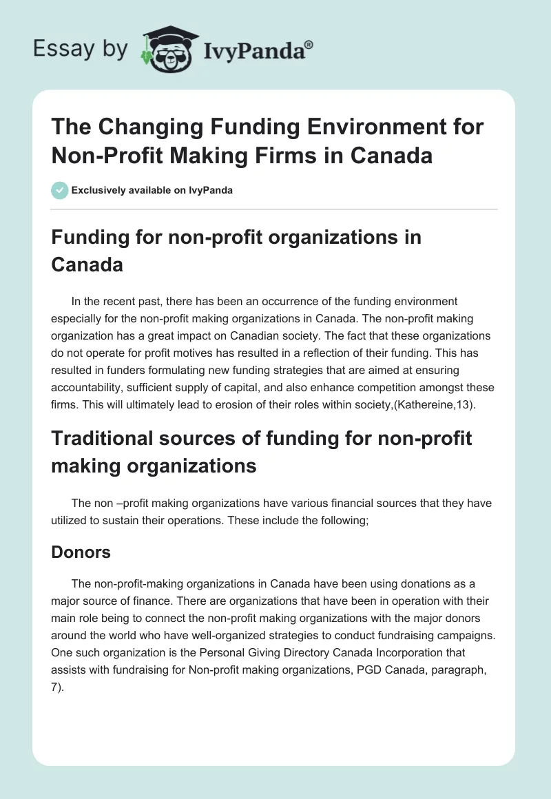 The Changing Funding Environment for Non-Profit Making Firms in Canada. Page 1