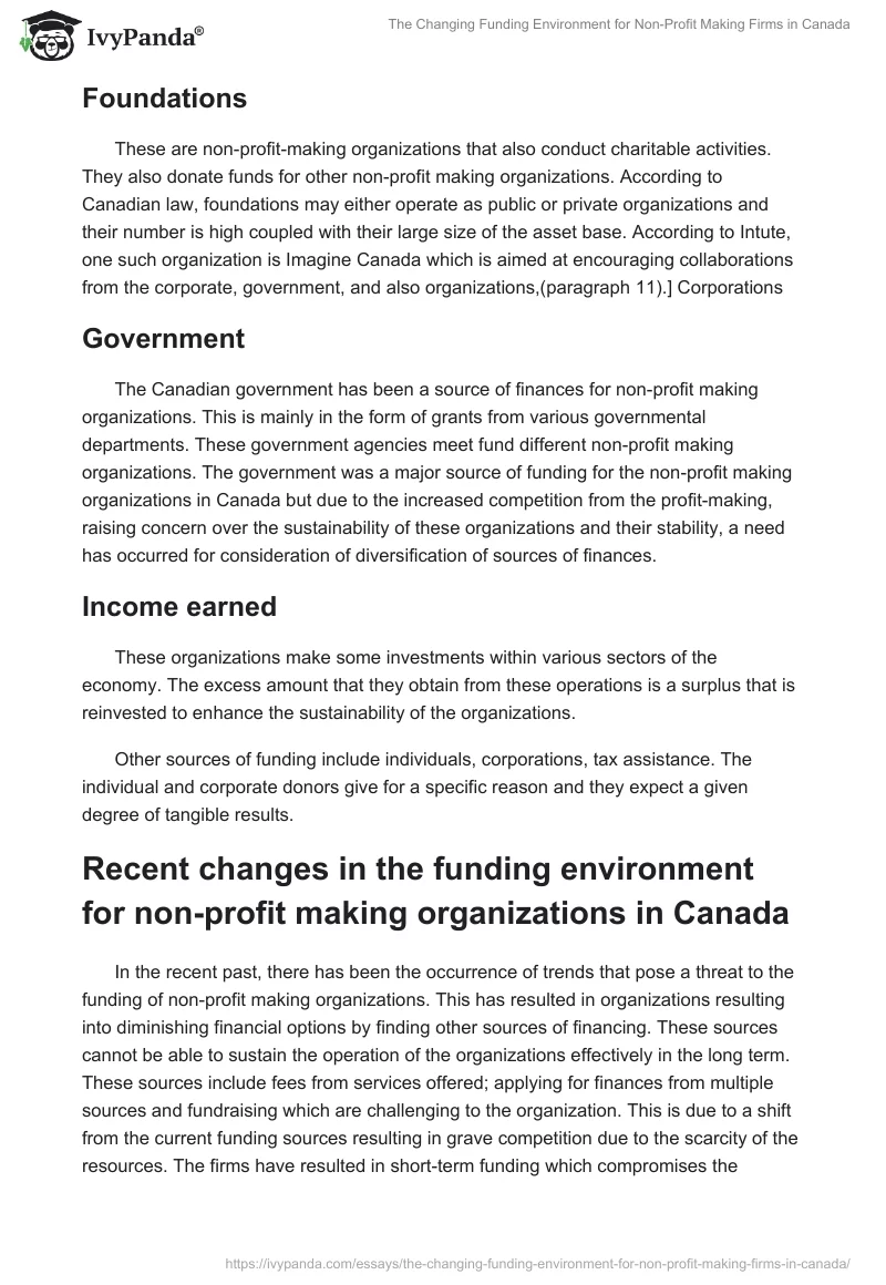 The Changing Funding Environment for Non-Profit Making Firms in Canada. Page 2