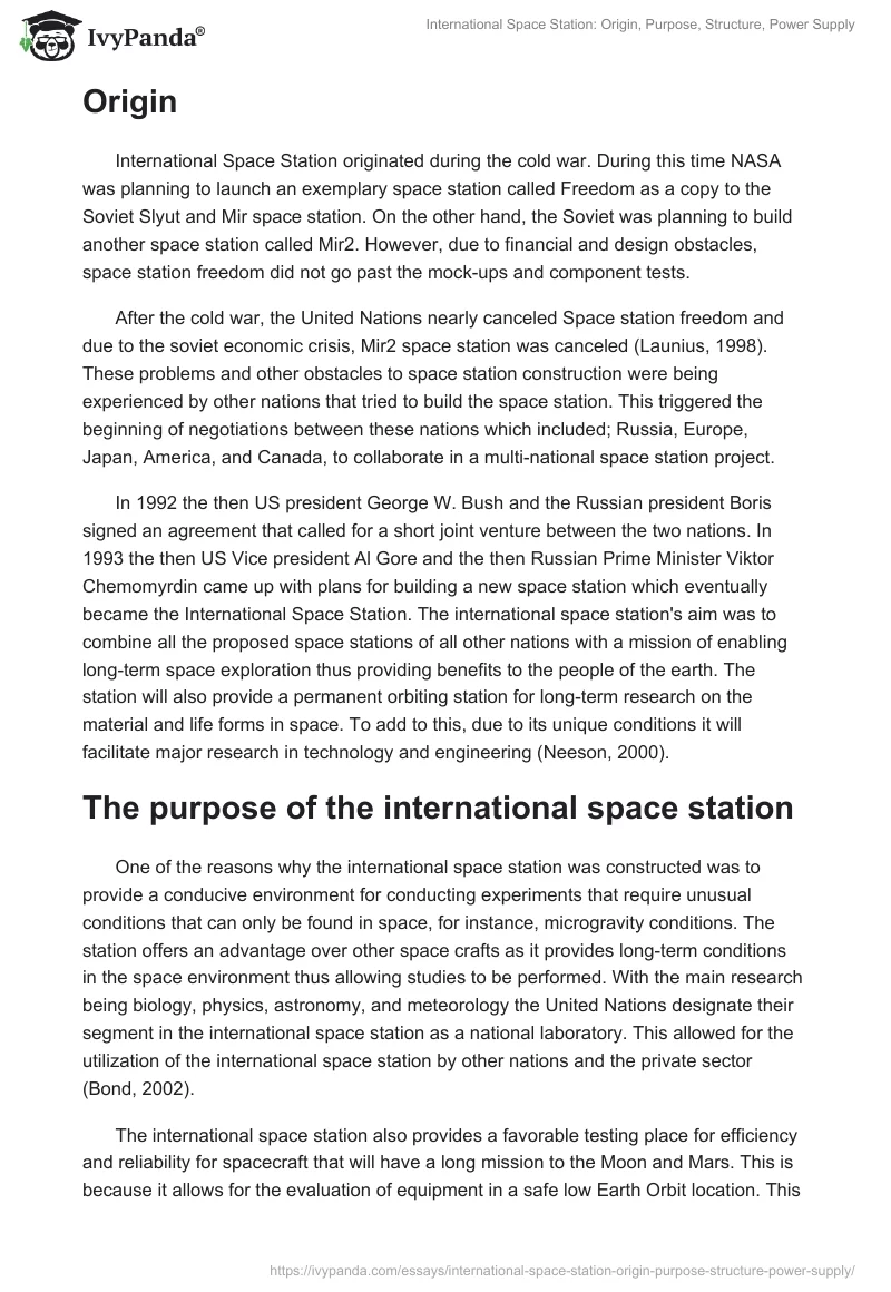 International Space Station: Origin, Purpose, Structure, Power Supply. Page 2