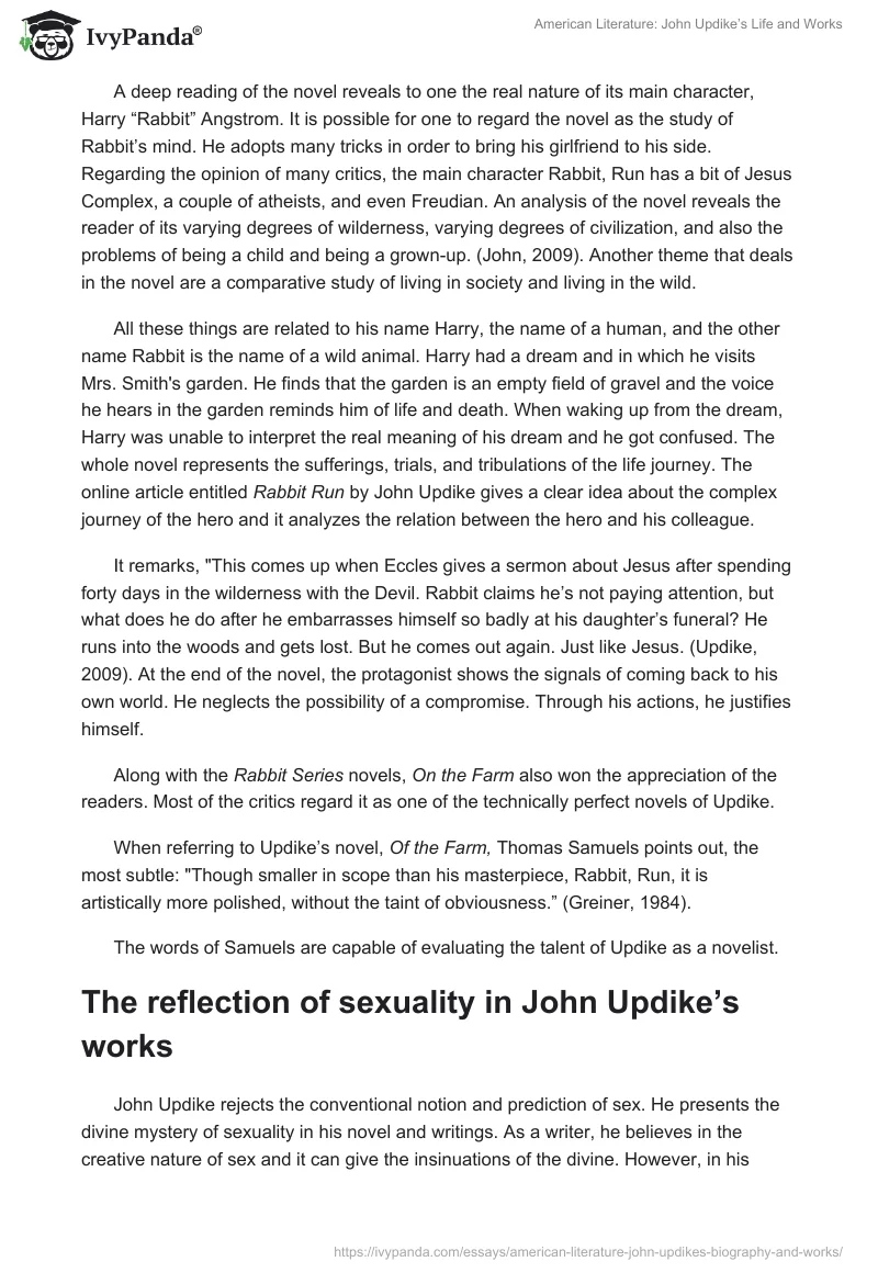 American Literature: John Updike’s Life and Works. Page 2