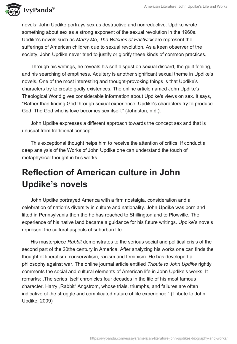 American Literature: John Updike’s Life and Works. Page 3