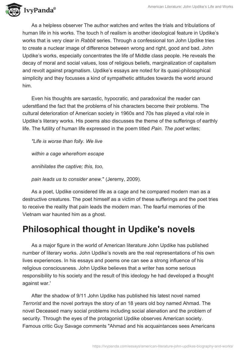 American Literature: John Updike’s Life and Works. Page 4