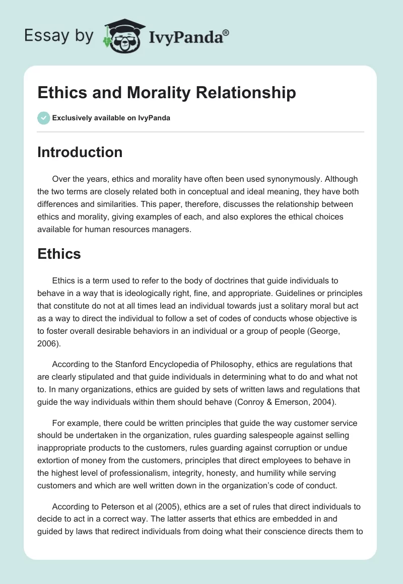Ethics and Morality Relationship. Page 1