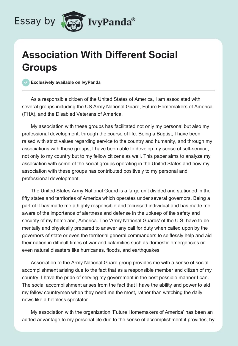 Association With Different Social Groups. Page 1