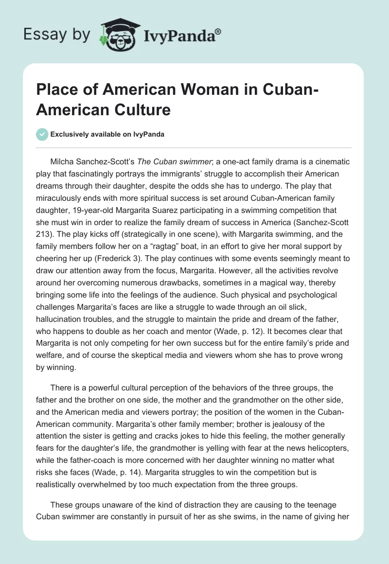 Place of American Woman in Cuban-American Culture. Page 1