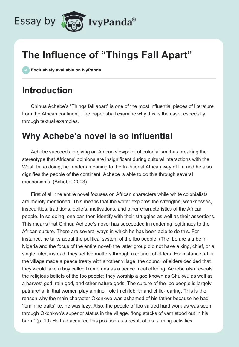 The Influence of “Things Fall Apart”. Page 1