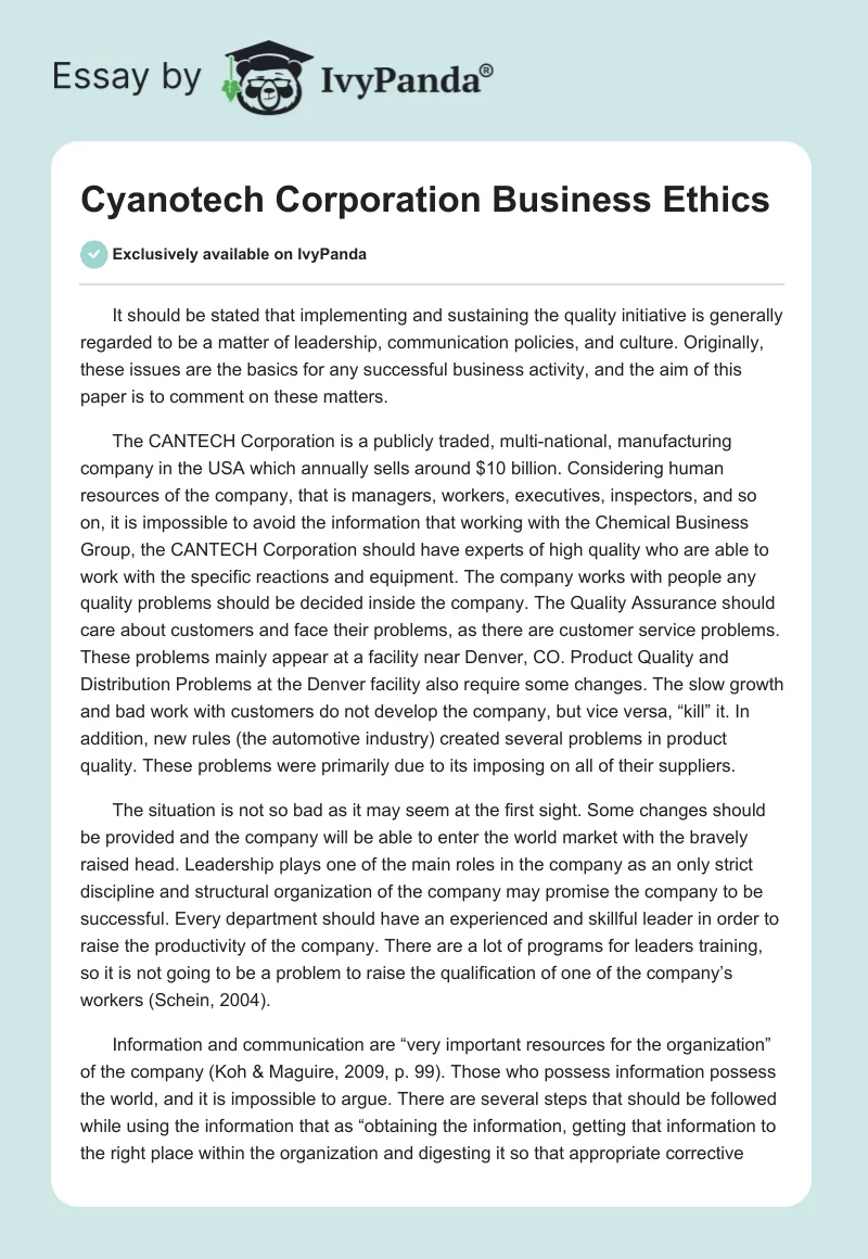 Cyanotech Corporation Business Ethics. Page 1