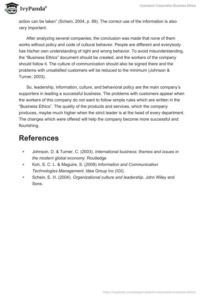 Cyanotech Corporation Business Ethics. Page 2