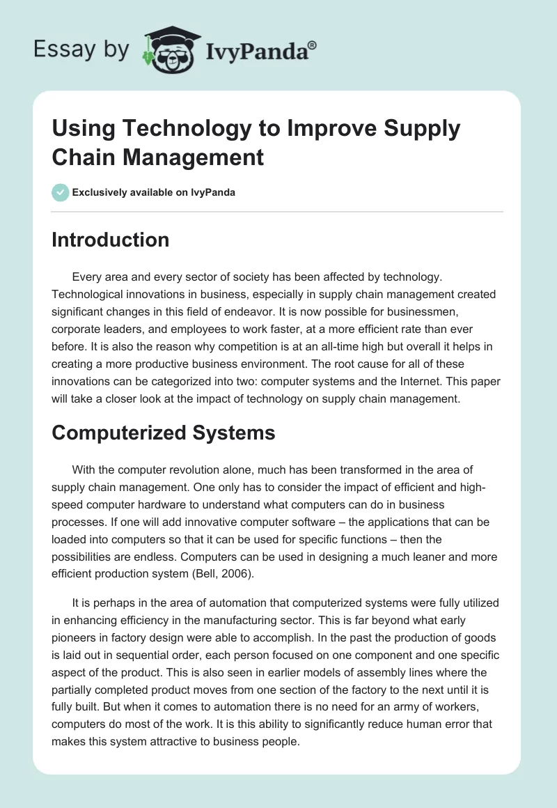 Using Technology to Improve Supply Chain Management. Page 1