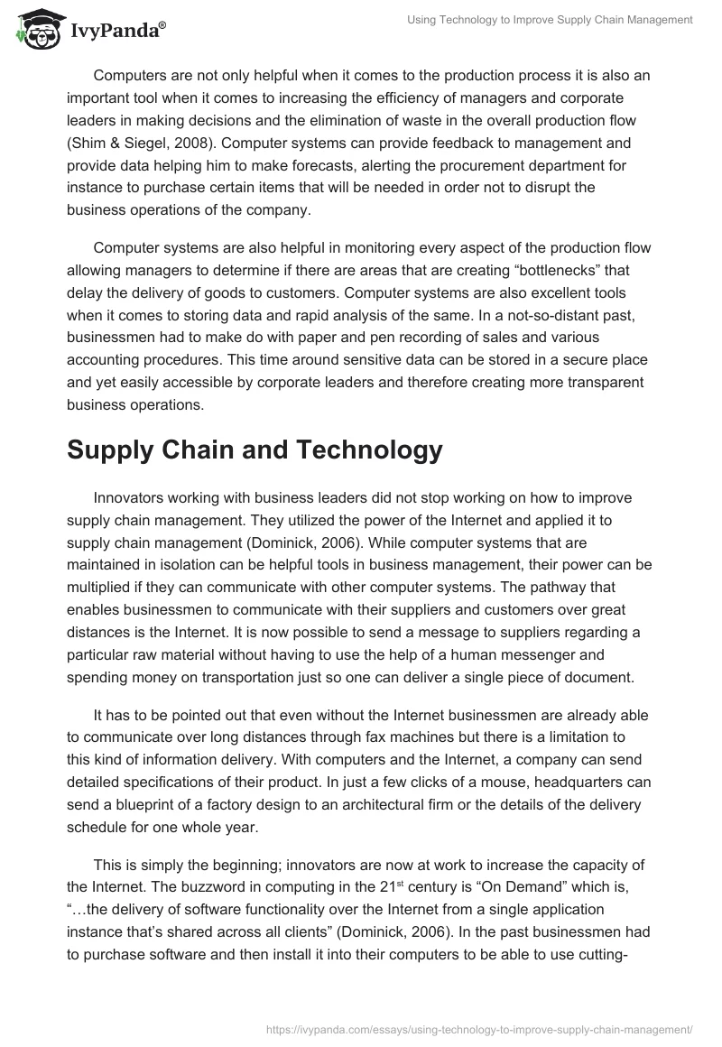 Using Technology to Improve Supply Chain Management. Page 2