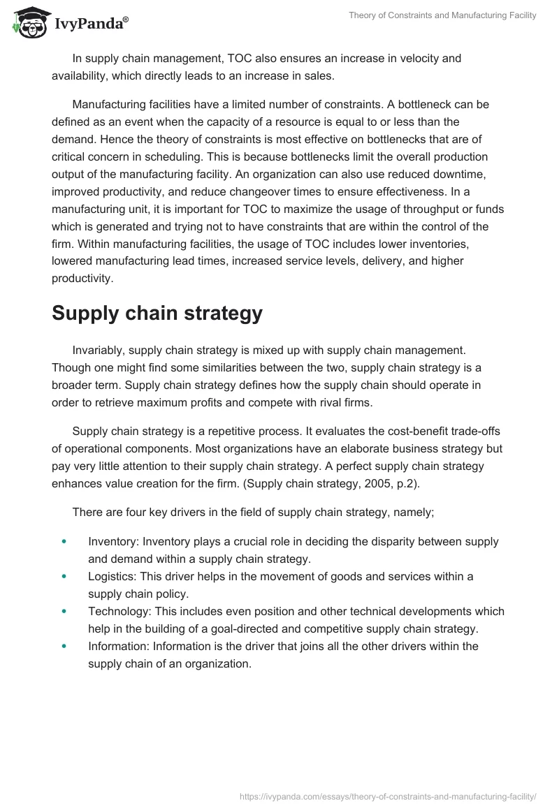 Theory of Constraints and Manufacturing Facility. Page 2
