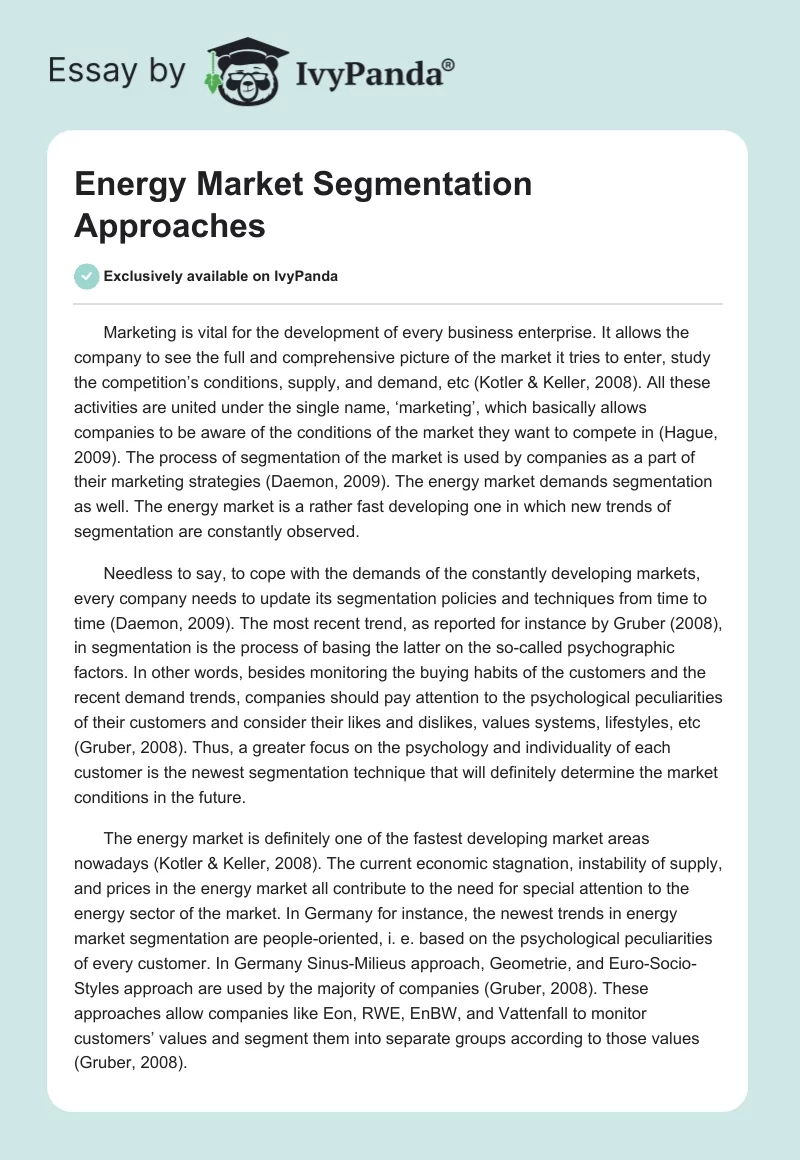Energy Market Segmentation Approaches. Page 1