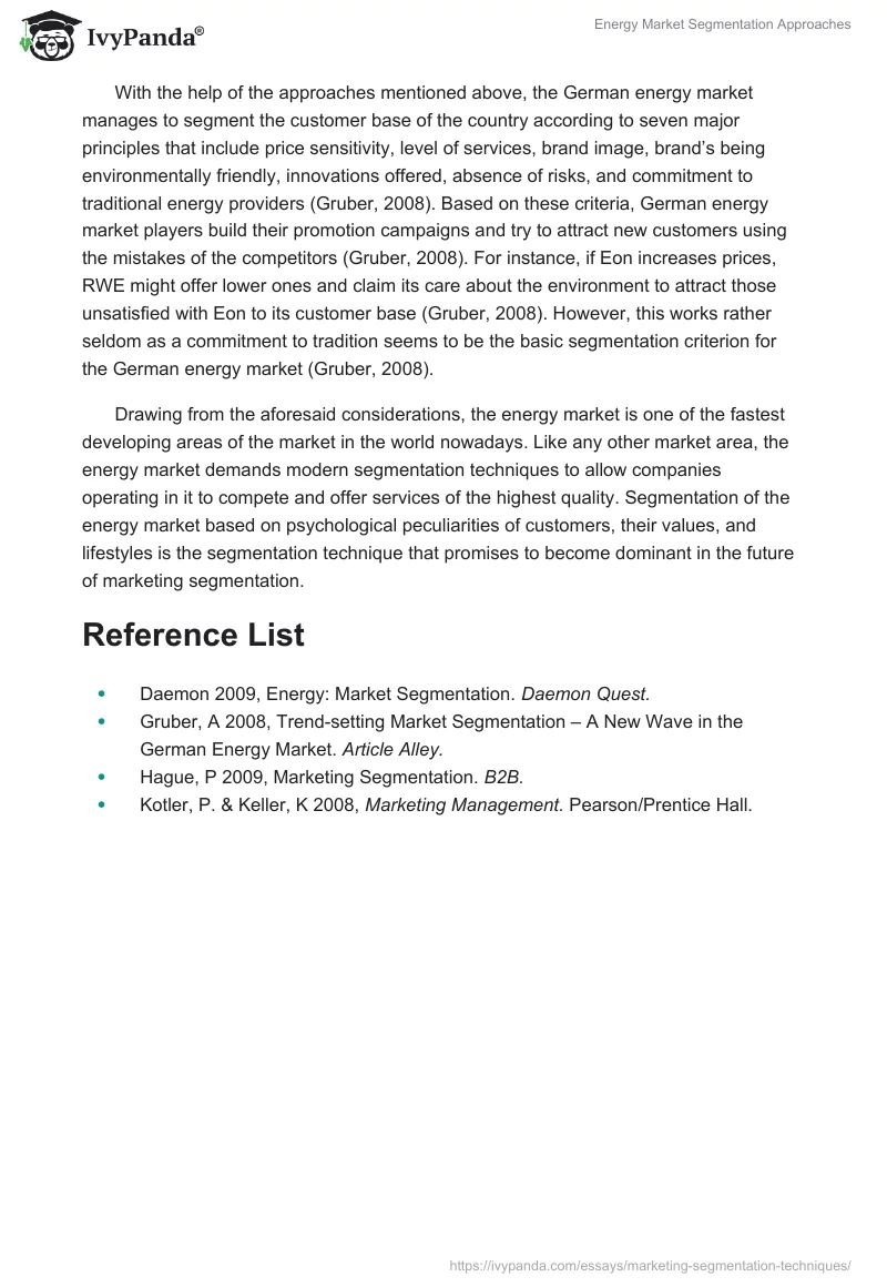 Energy Market Segmentation Approaches. Page 2