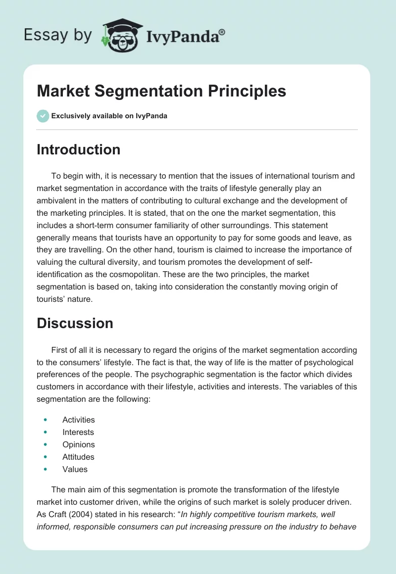 Market Segmentation Principles. Page 1