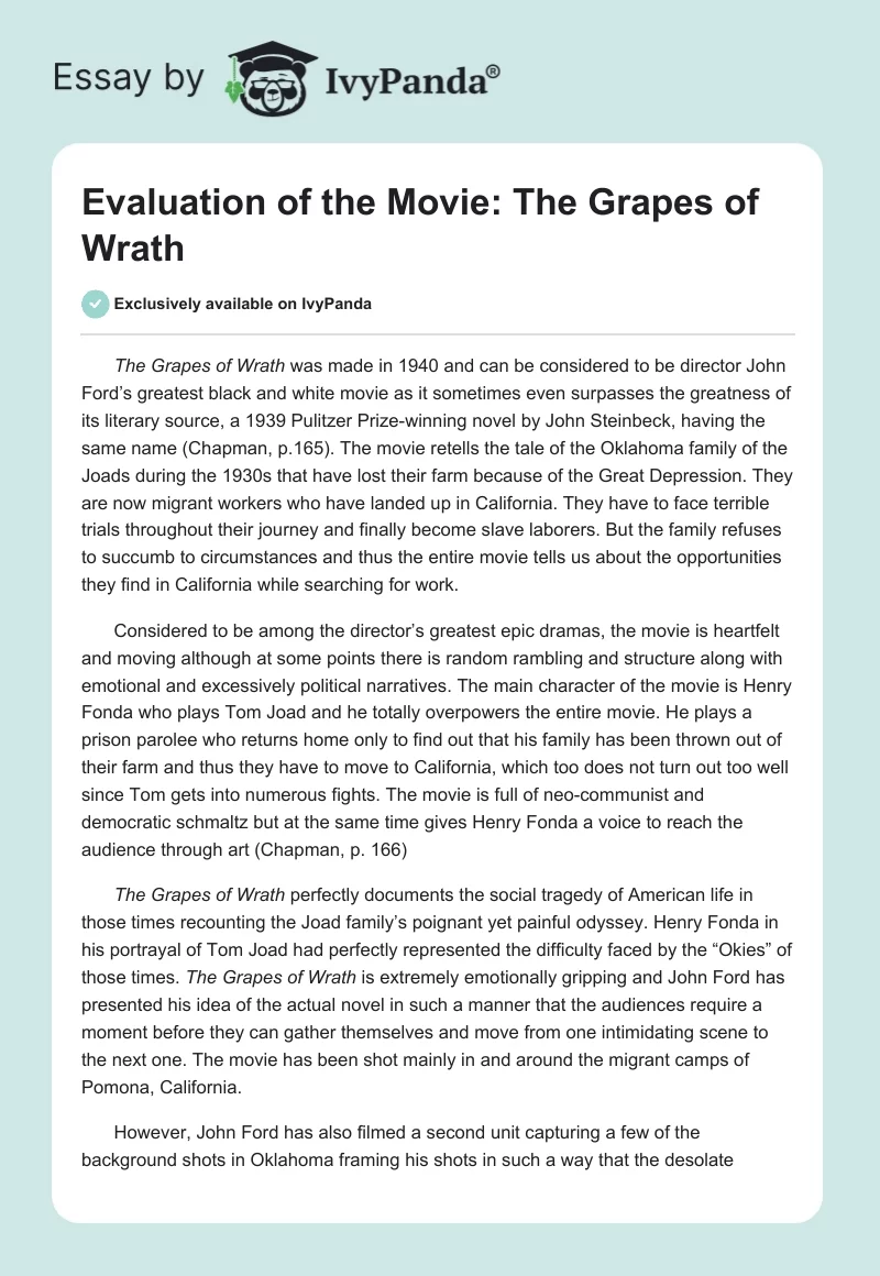 Evaluation of the Movie: The Grapes of Wrath. Page 1