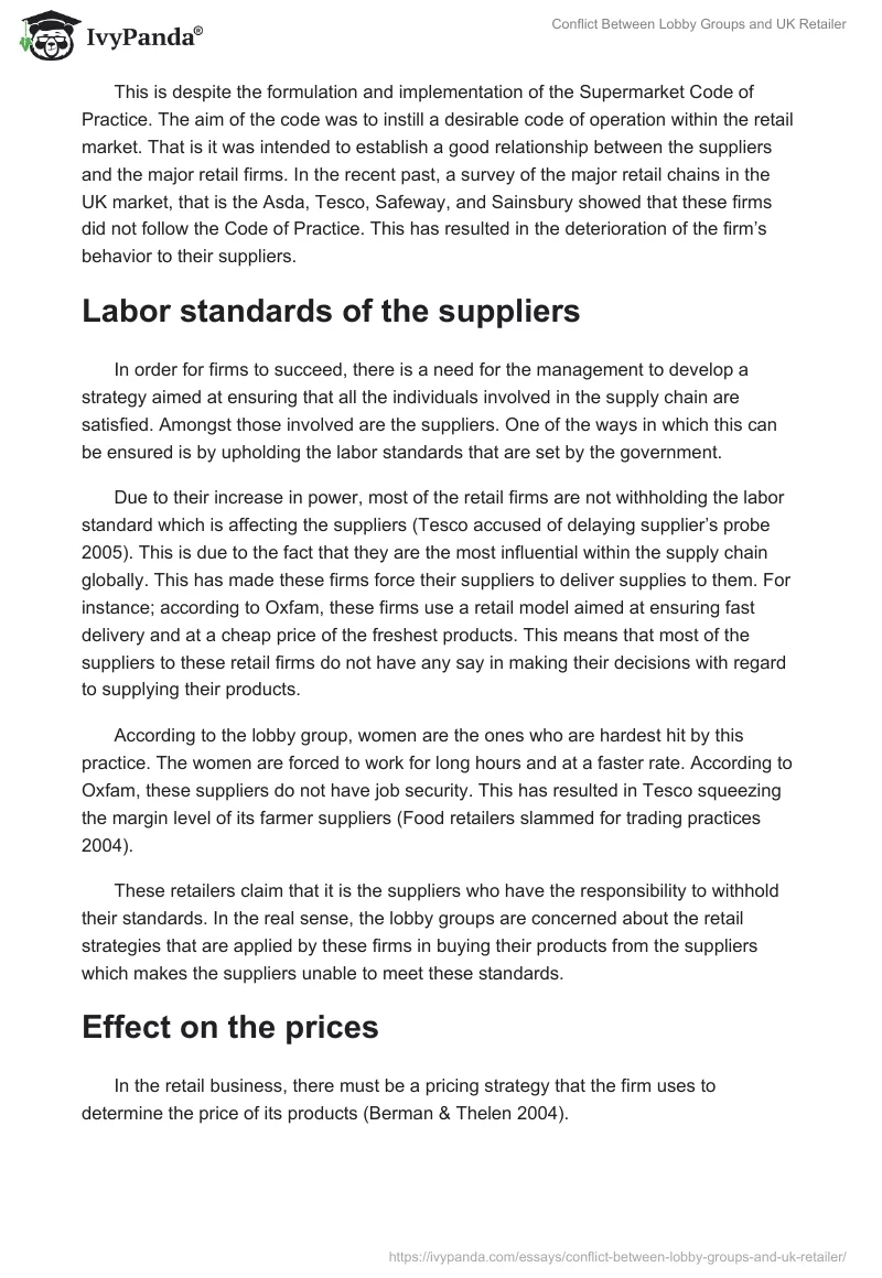 Conflict Between Lobby Groups and UK Retailer. Page 2