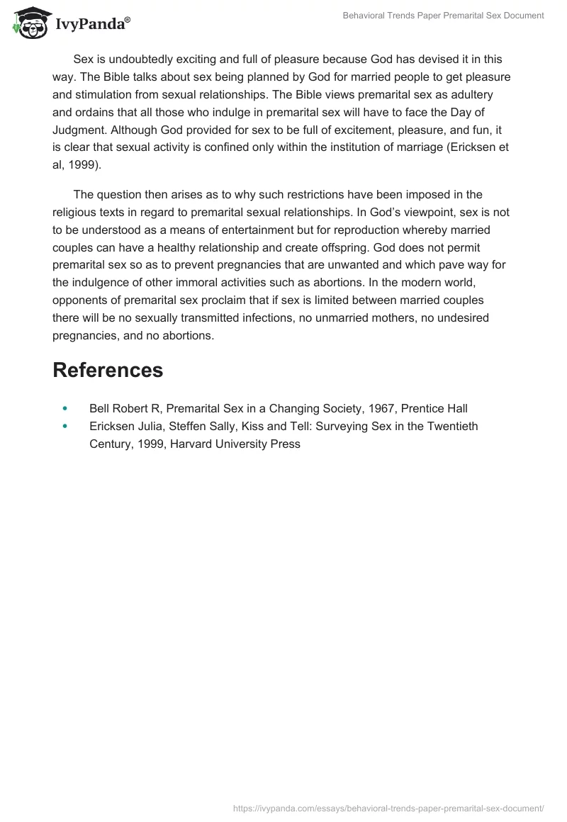 Behavioral Trends Paper Premarital Sex Document. Page 2