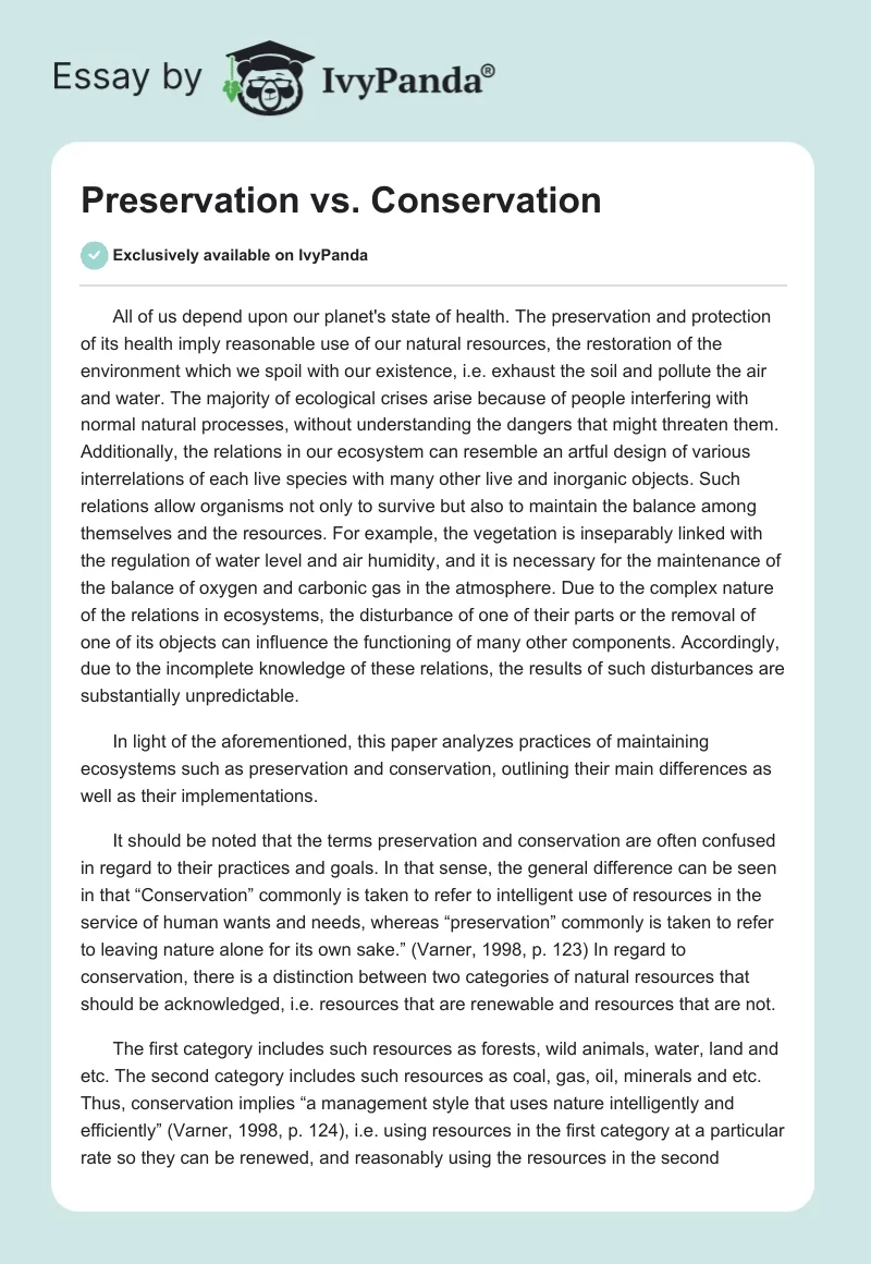 Preservation vs. Conservation. Page 1