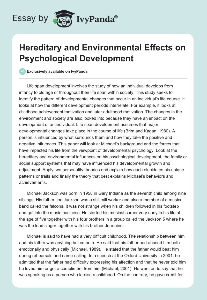 Hereditary and Environmental Effects on Psychological Development. Page 1