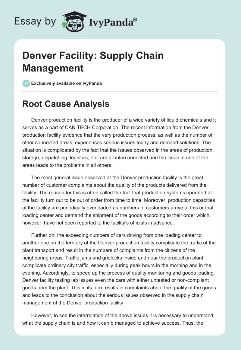 Denver Facility: Supply Chain Management. Page 1