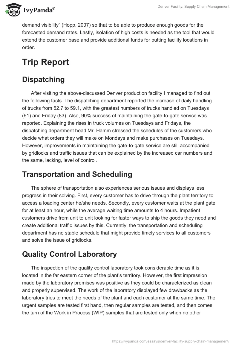 Denver Facility: Supply Chain Management. Page 3