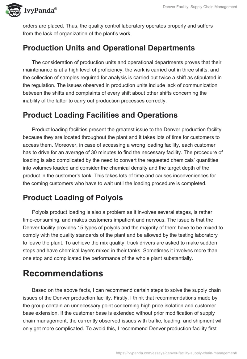 Denver Facility: Supply Chain Management. Page 4