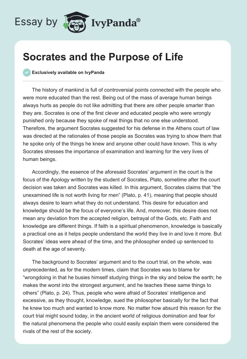 Socrates and the Purpose of Life. Page 1
