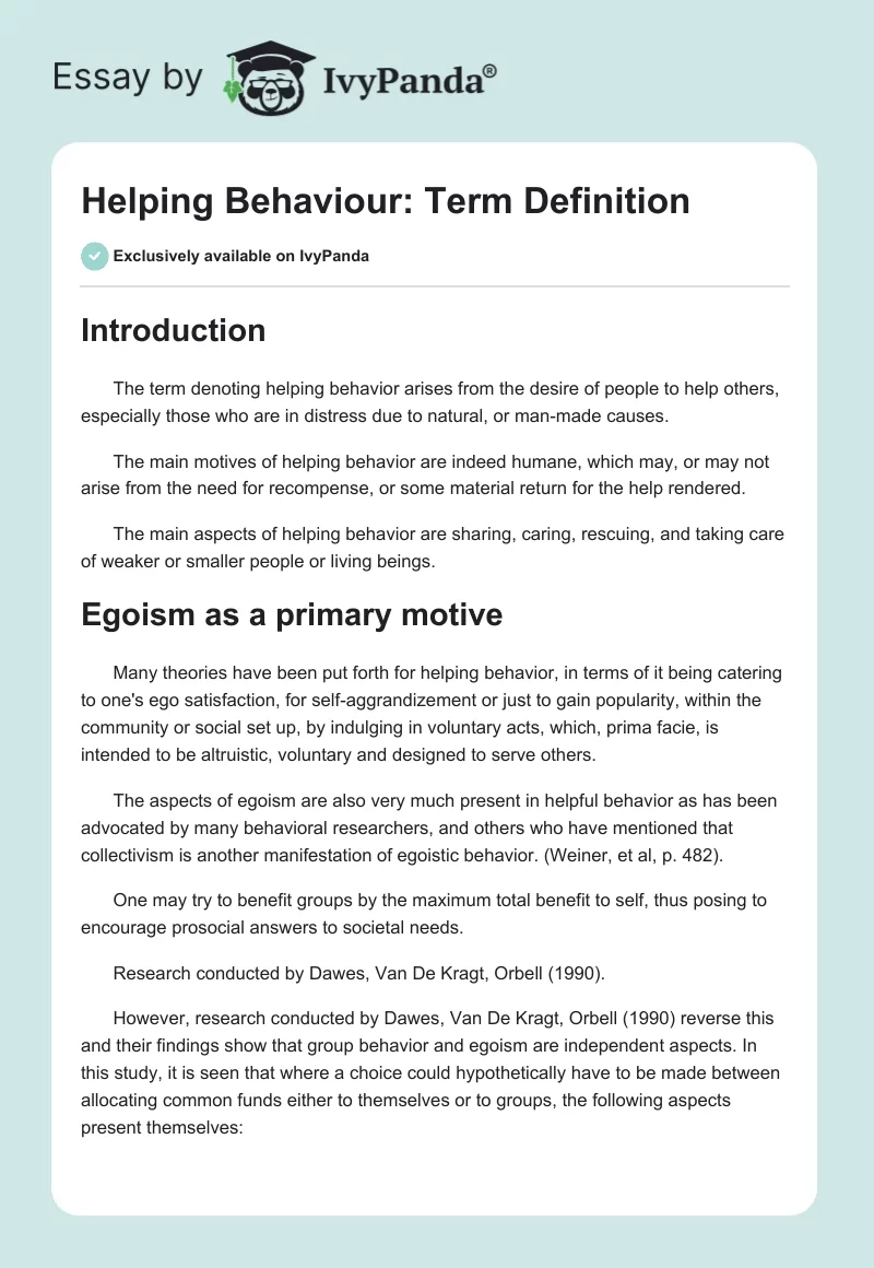 Helping Behaviour: Term Definition. Page 1