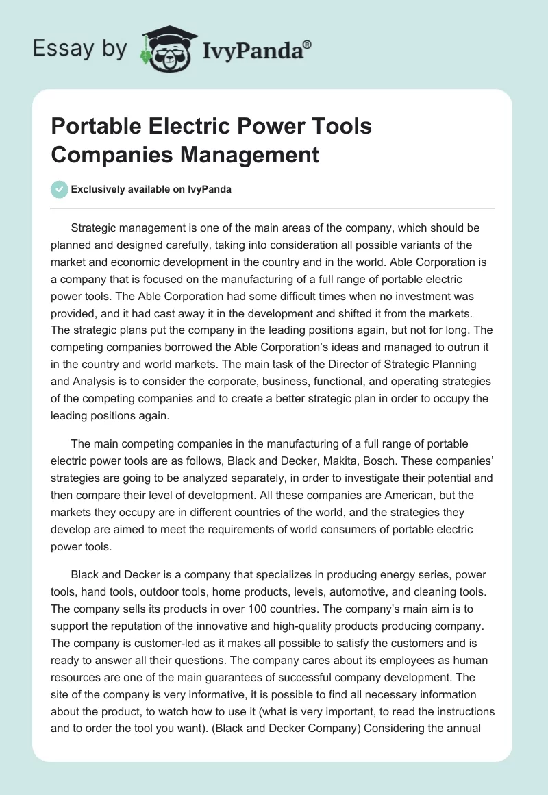 Portable Electric Power Tools Companies Management. Page 1