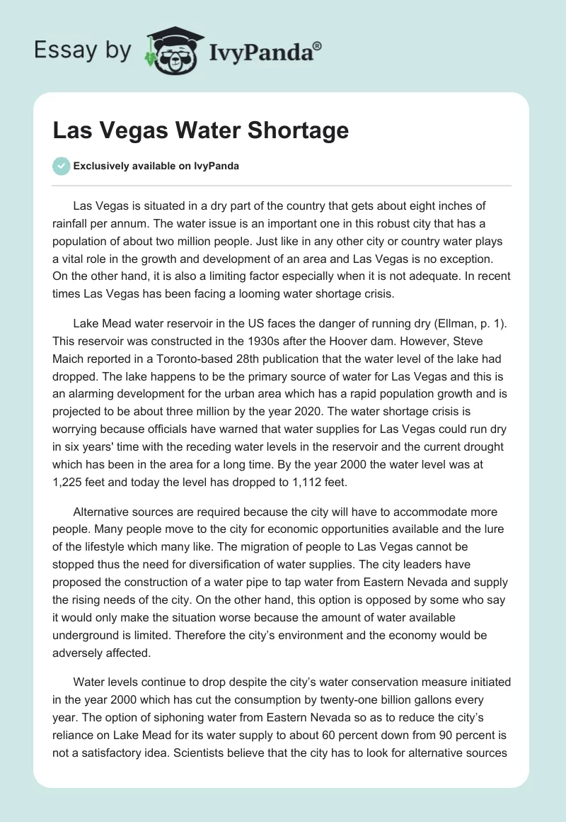 Las Vegas Water Shortage. Page 1