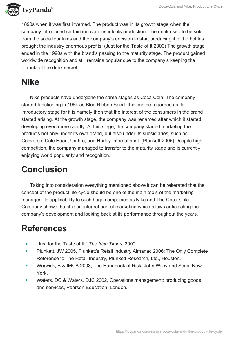 Coca-Cola and Nike: Product Life-Cycle. Page 2