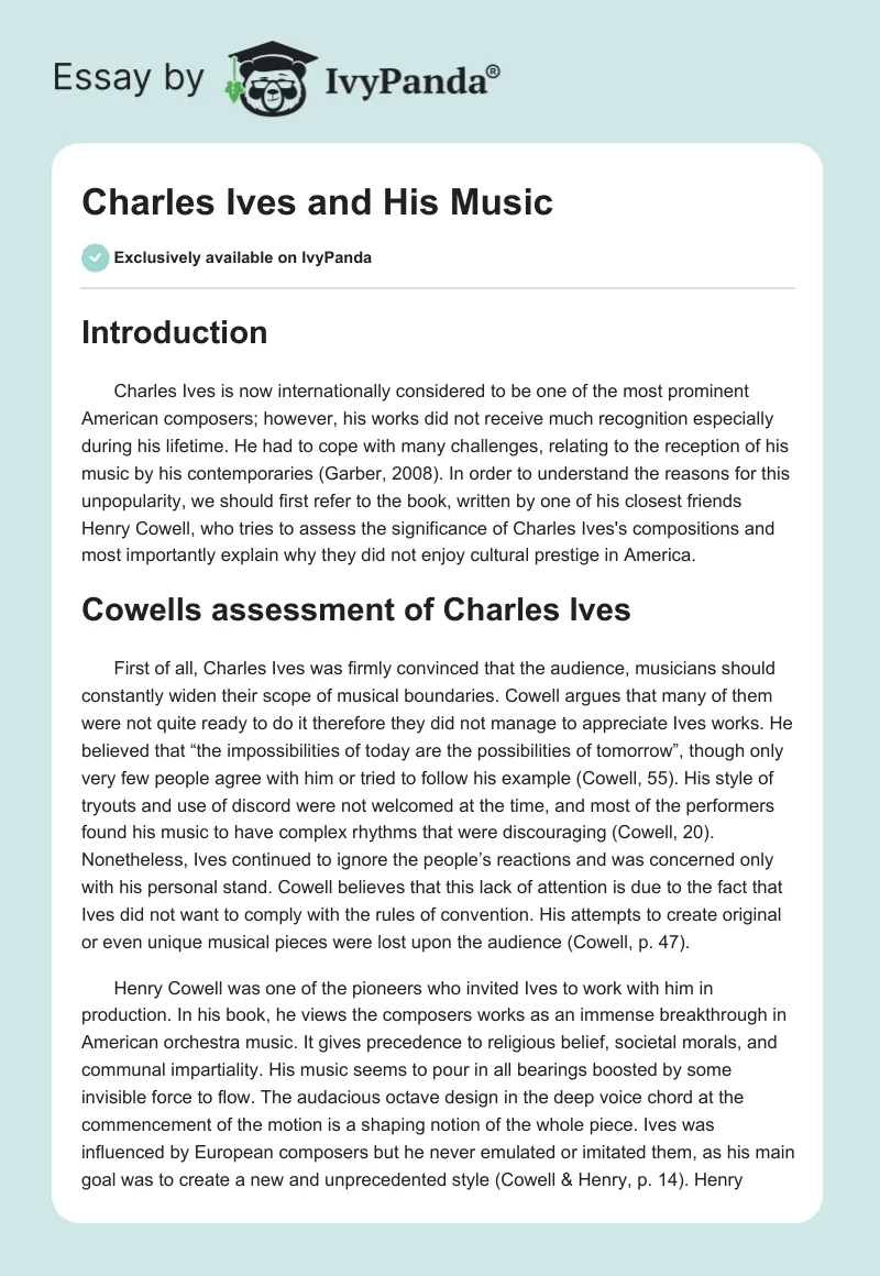 Charles Ives and His Music. Page 1
