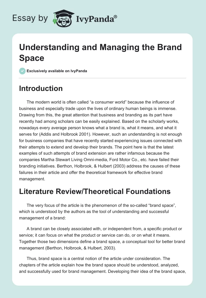 Understanding and Managing the Brand Space. Page 1