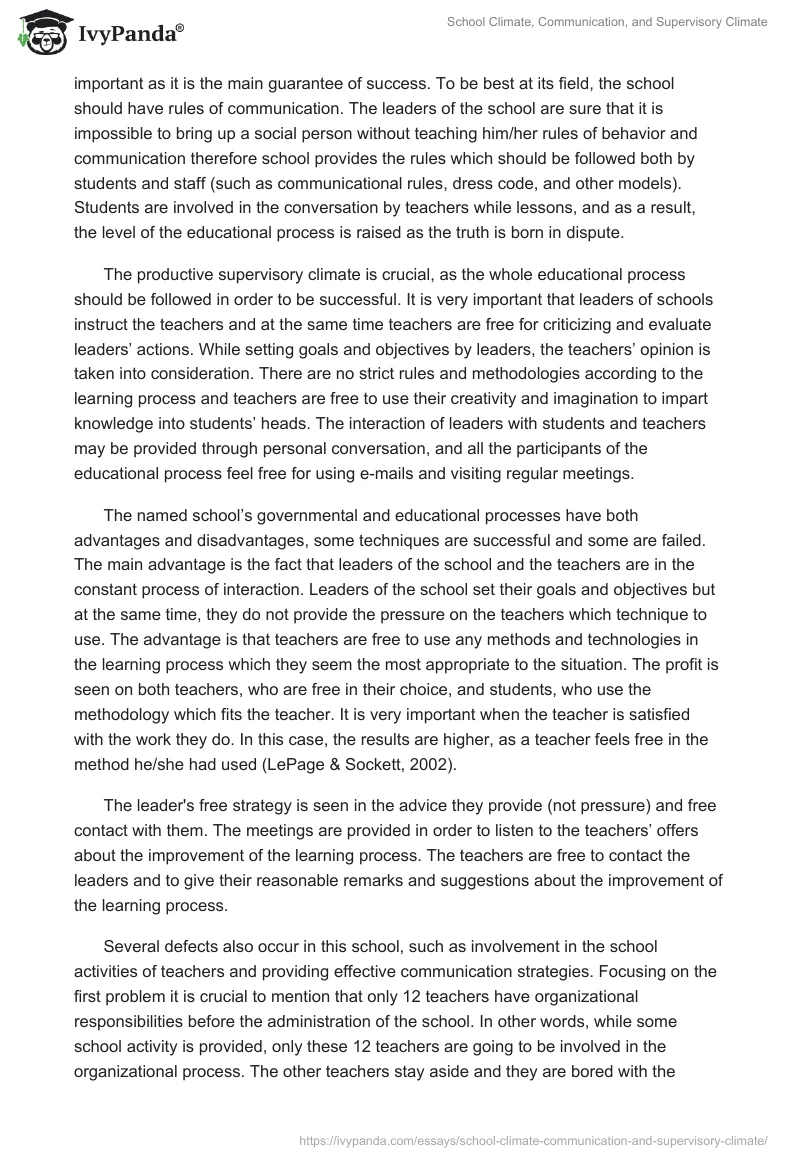 School Climate, Communication, and Supervisory Climate. Page 2
