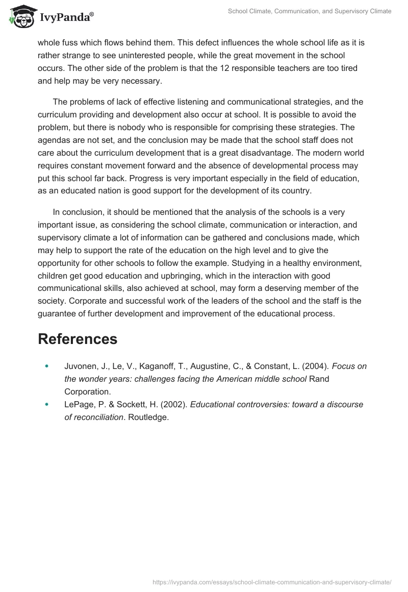 School Climate, Communication, and Supervisory Climate. Page 3