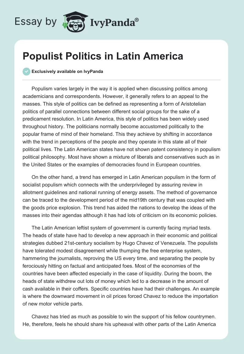 Populist Politics in Latin America. Page 1