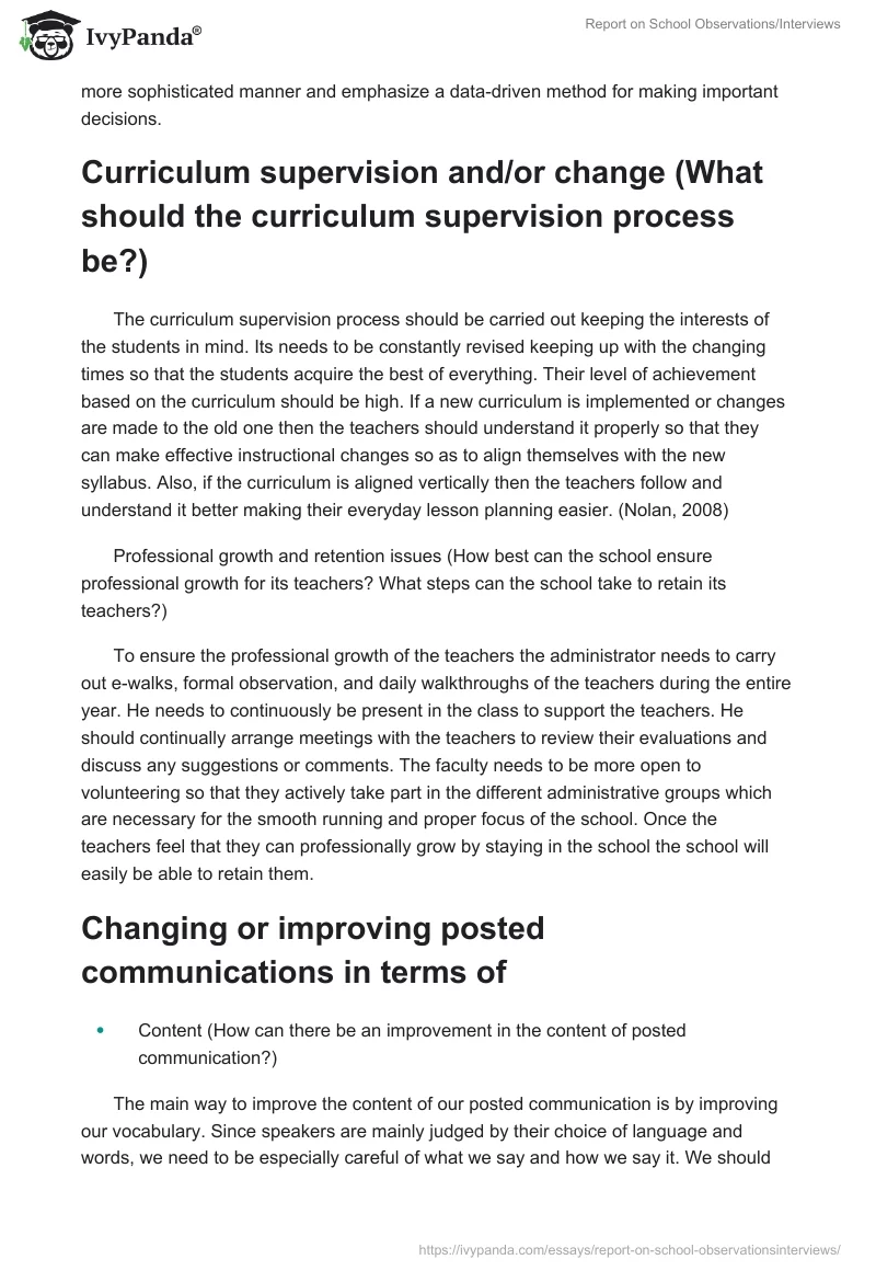 Report on School Observations/Interviews. Page 3