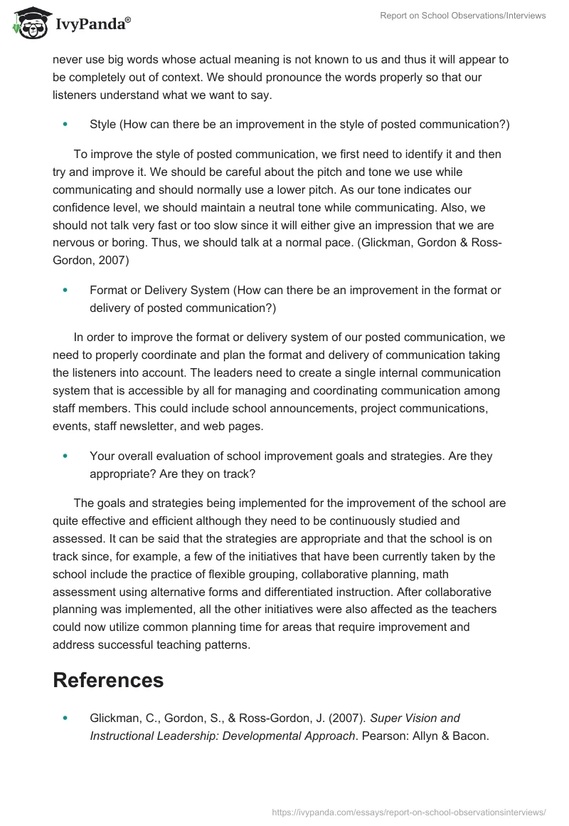 Report on School Observations/Interviews. Page 4
