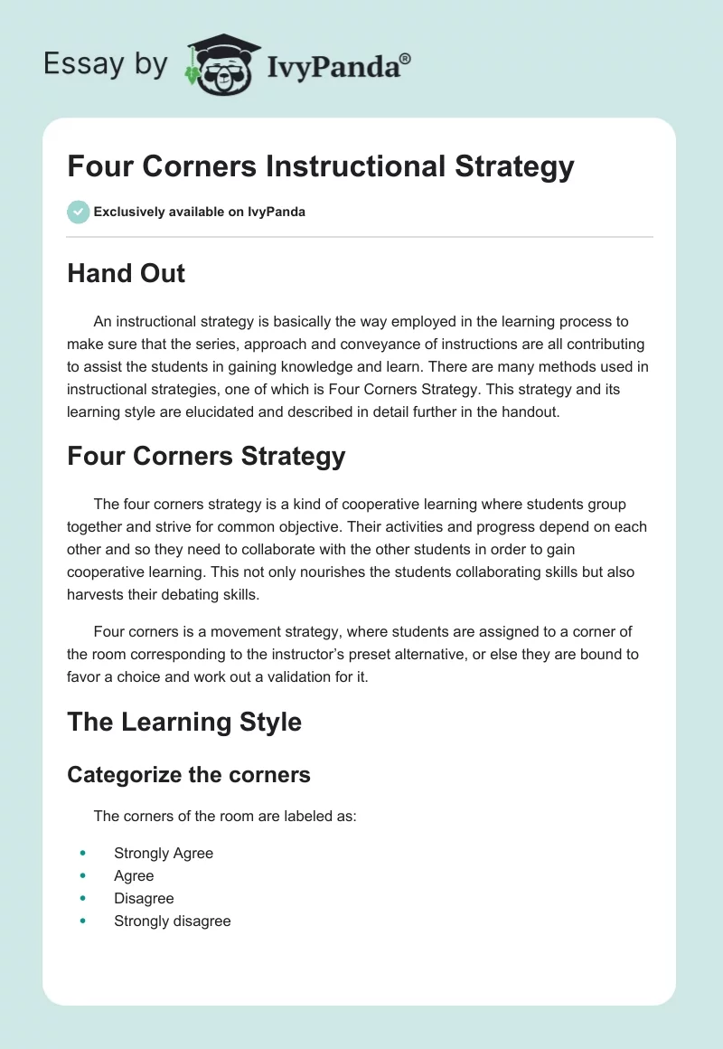 Four Corners Instructional Strategy. Page 1