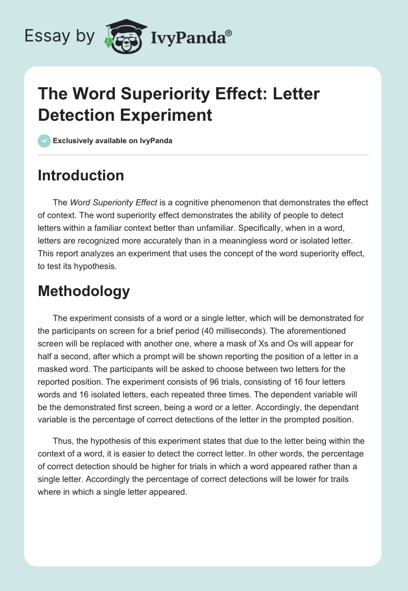 The Word Superiority Effect: Letter Detection Experiment. Page 1