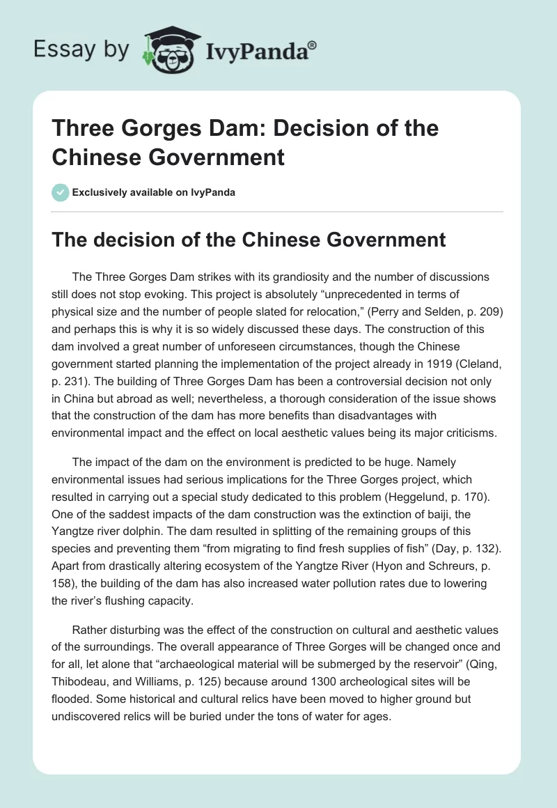 Three Gorges Dam: Decision of the Chinese Government. Page 1