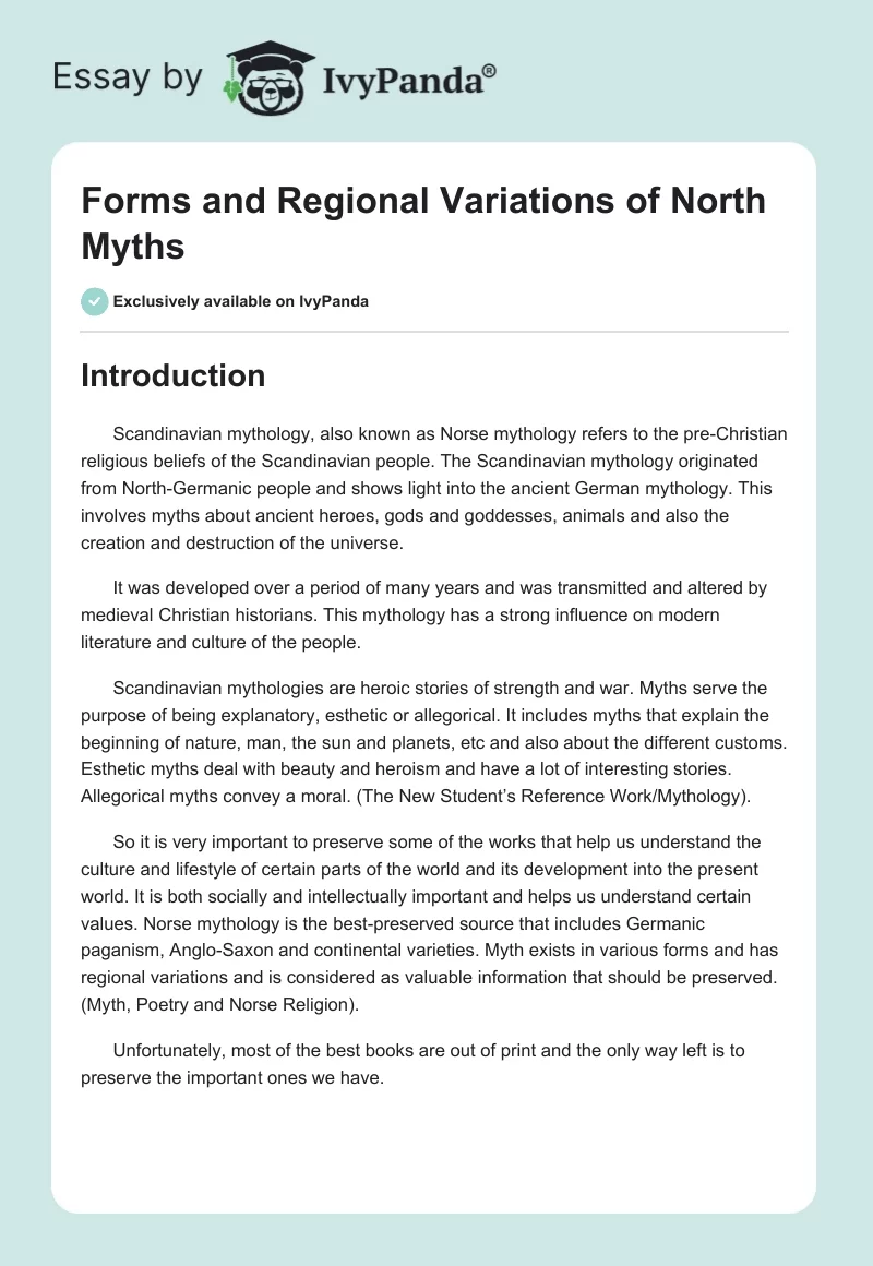 Forms and Regional Variations of North Myths. Page 1