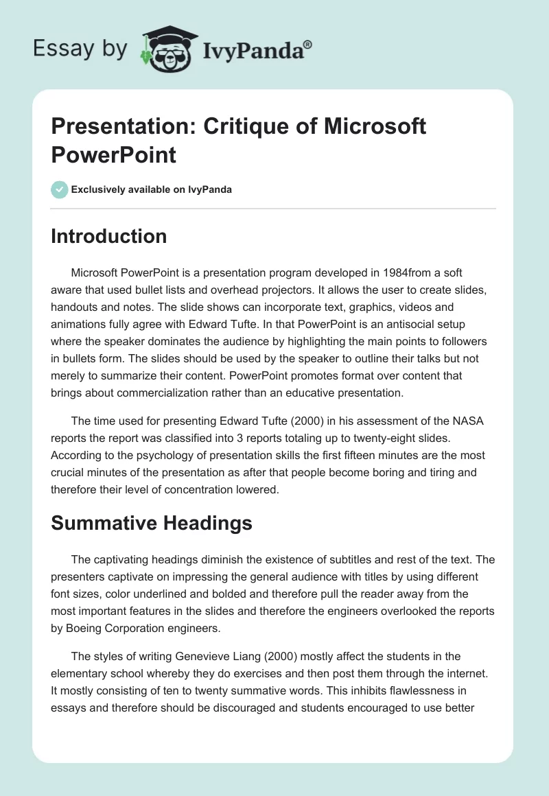 Presentation: Critique of Microsoft PowerPoint. Page 1