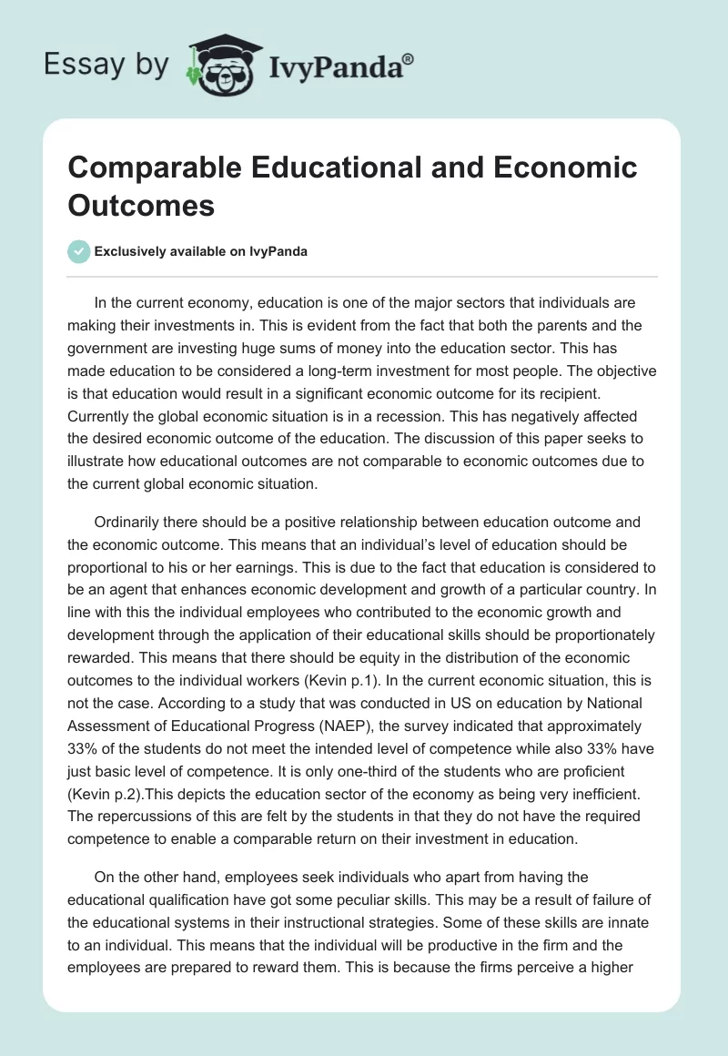 Comparable Educational and Economic Outcomes. Page 1