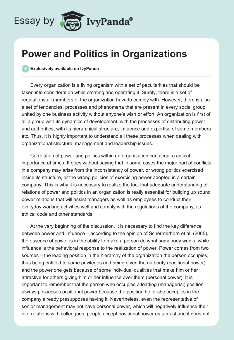 Power and Politics in Organizations. Page 1