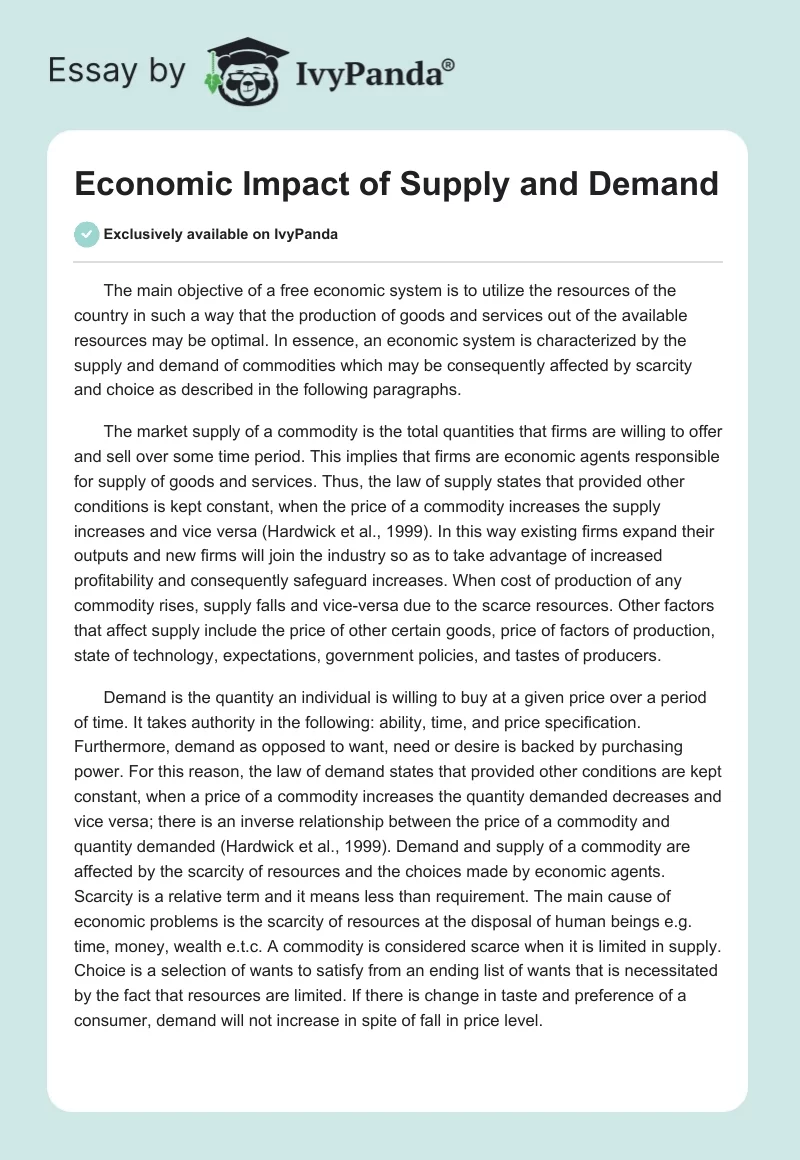 essay about supply and demand