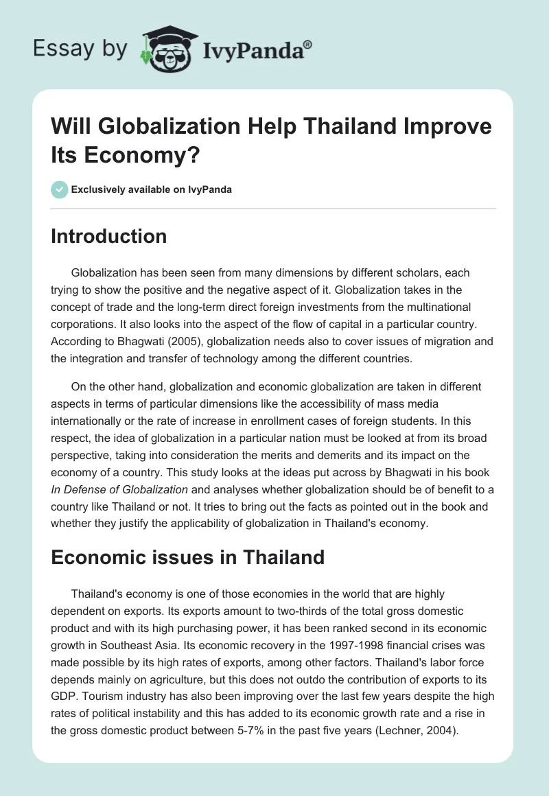 Will Globalization Help Thailand Improve Its Economy?. Page 1