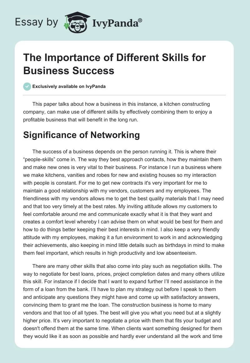 The Importance of Different Skills for Business Success. Page 1