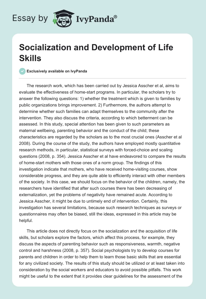Socialization and Development of Life Skills. Page 1