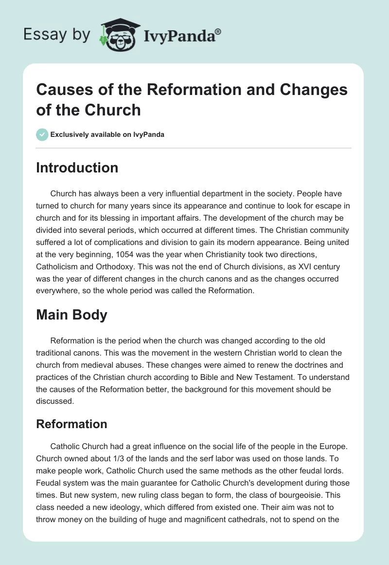 Causes of the Reformation and Changes of the Church. Page 1